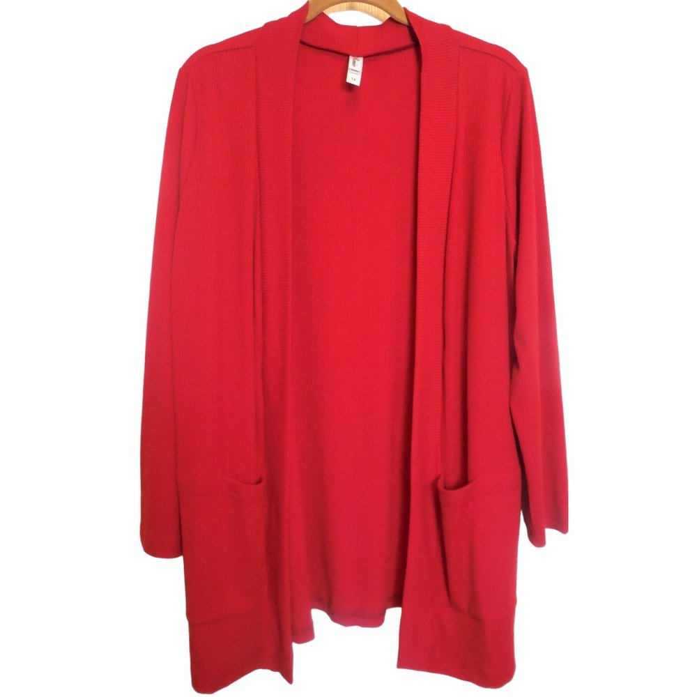 Cardigan NEW 1X ROSIO Red Lightweight knit duster pockets long sleeve